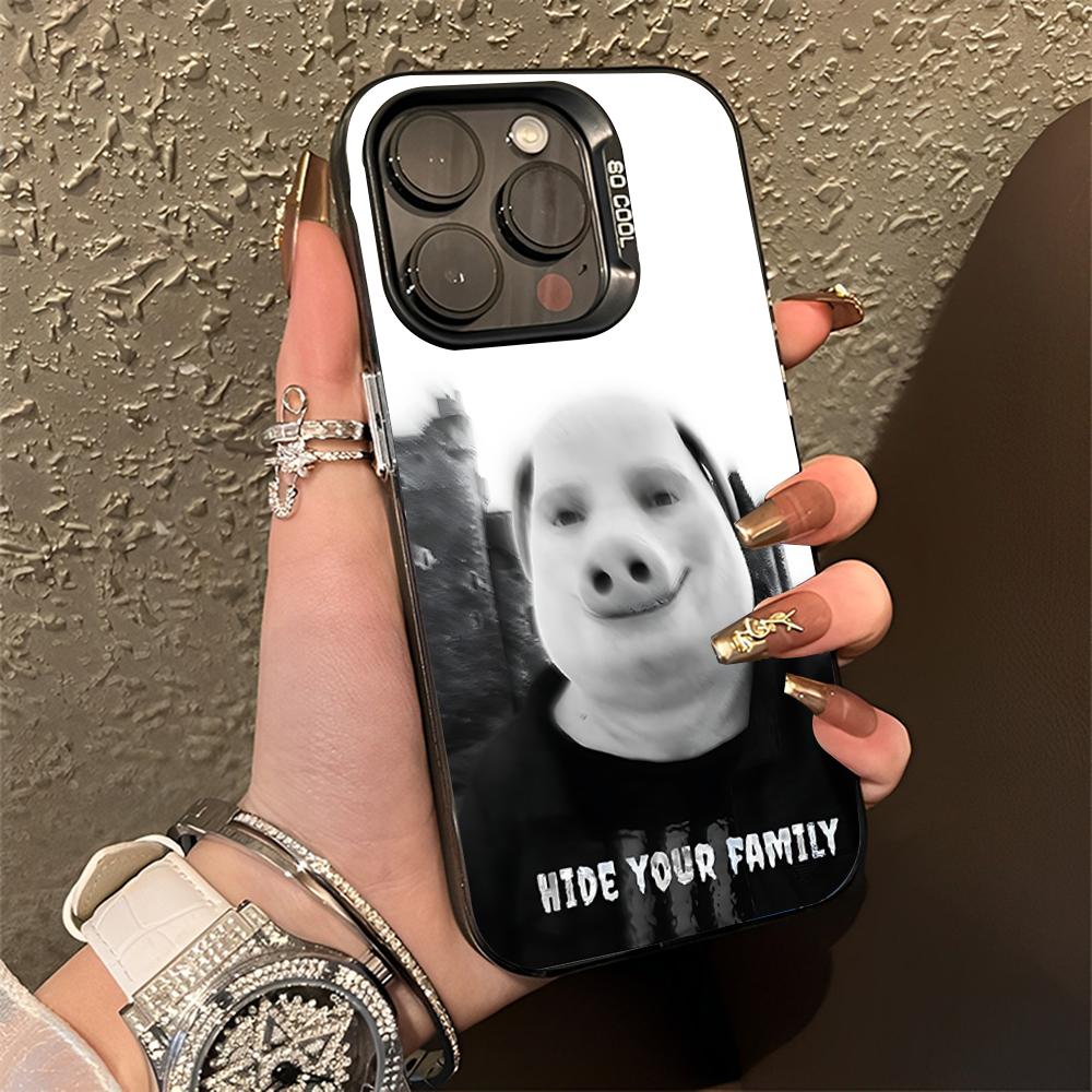 John Pork звонит Чехол для телефона с функцией ответа на звонок Для iPhone 16,15,14,13,12,11,Pro,Max,Plus,Mini,XS,SE Противоударный Черный Матовый Бампер