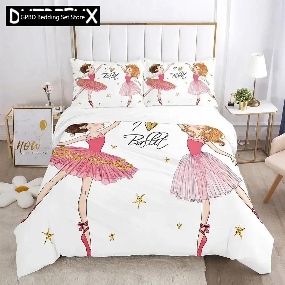 Cartoon Ballet Girl 3D Printed Bedding Set Duvet Covers Pillowcases Comforter Bedding Set Bedclothes Bed Linen