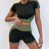 2025 Быстросохнущий Бесшовный Комплект из Двух Предметов для Йоги и Бега: Шорты с высокой талией и топ с коротким рукавом для женщин