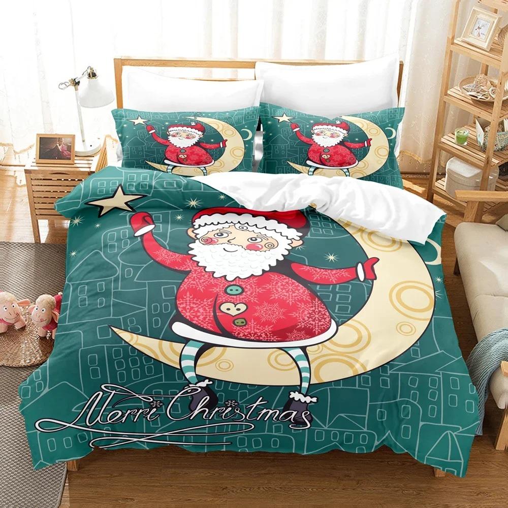 Постельное белье с принтом Санта-Клауса, мультяшный пододеяльник, наволочка 2/3 шт., украшение для спальни взрослых и детей, роскошные подарки