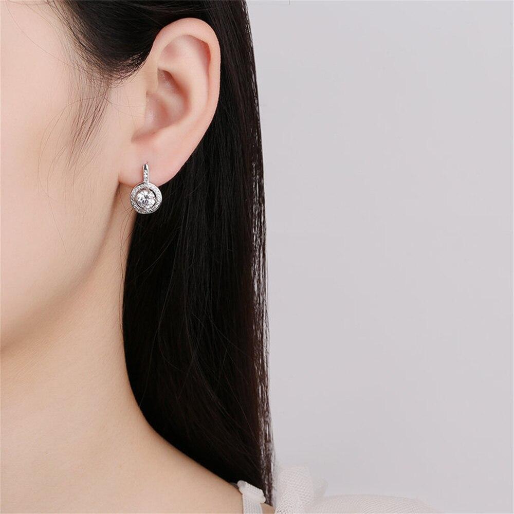 New 925 Sterling Silver Women Earrings Fashion Round Shape High Quality Zircon Pair Ear Studs Earring Jewelry Festival Gift