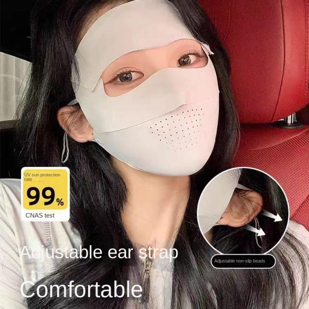 Neck Protection Sunscreen Mask Solid Color Ice Silk Mask Detachable Womne Face Shield  Summer
