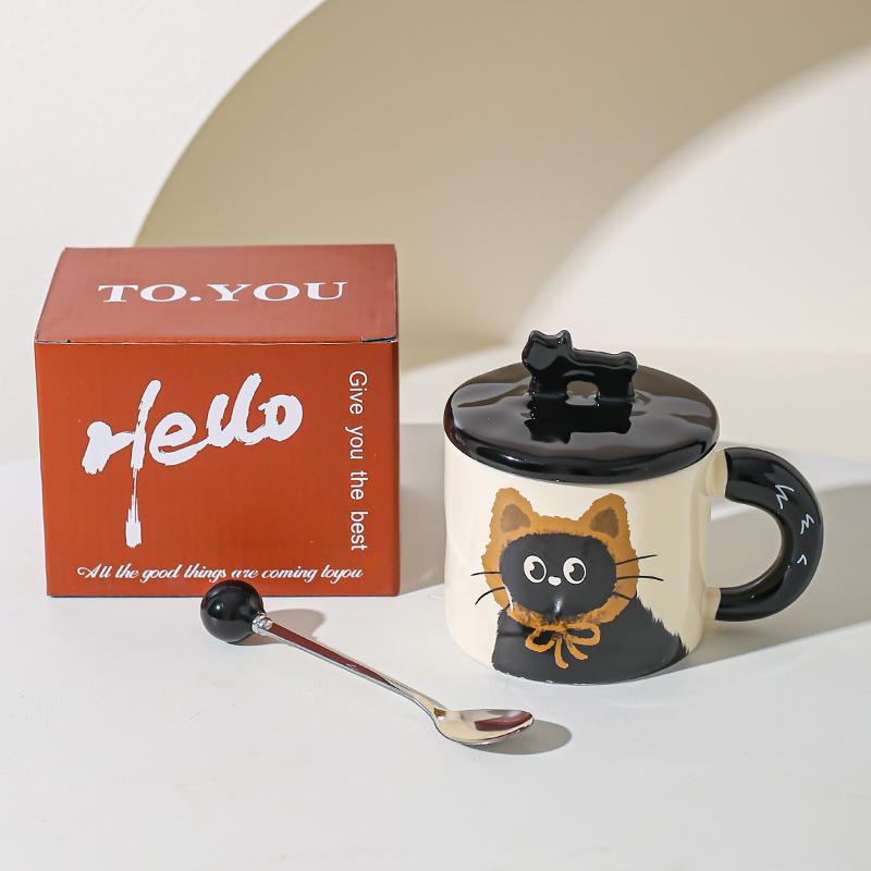 Cute Cat Cup Office Mug with Lid Water Cup Ceramic Couple Gift Souvenir Gift Box Birthday Creativity
