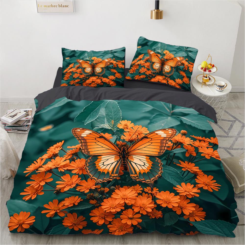 3D-печатный узор «Бабочка» (Комплект из трех частей) Односпальный двуспальный комплект постельного белья с пододеяльником и наволочкой