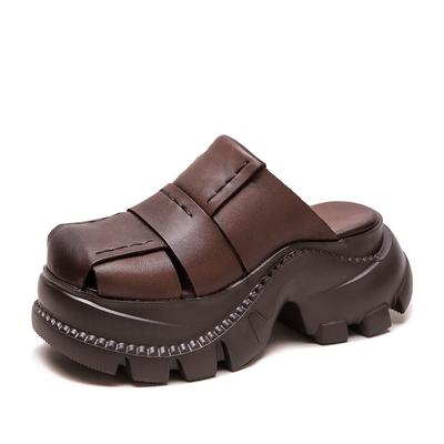 Модные 7 см Лоферы из натуральной коровьей кожи, резиновые балетки на платформе, сандалии на танкетке с крючком, летние уютные комфортные контурные тапочки, обувь