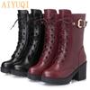 High-heeled Genuine Leather Women Winter Boots Thick Wool Warm Women Marton Boots High-quality