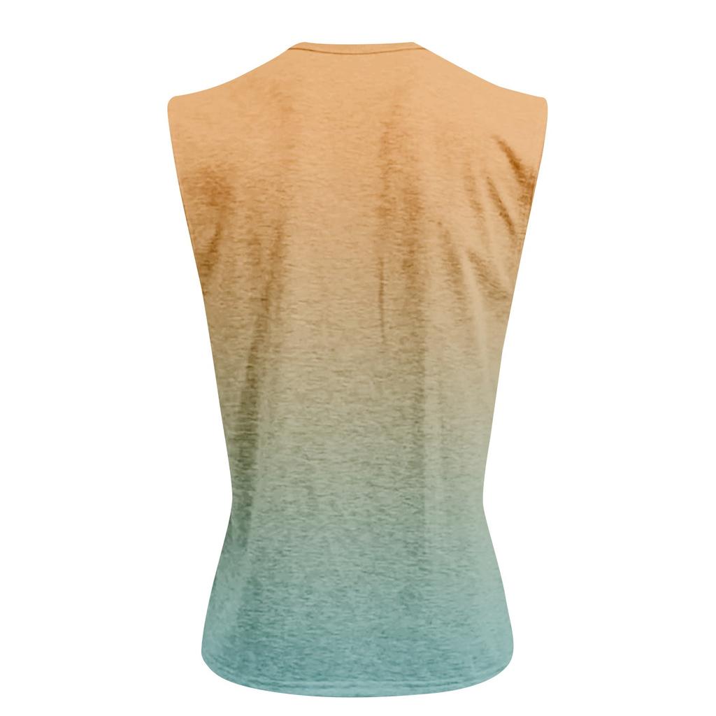 Мужская летняя майка без рукавов с принтом, круглым вырезом и градиентом, спортивная, в стиле кэжуал