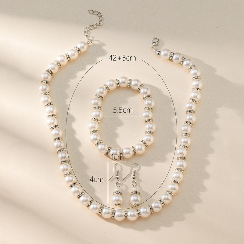 Abs Pearl Jewelry Necklace Earrings Bracelet Set Women'S Necklace Earrings Bracelet Three-Piece Set For Mom Gift Accessories