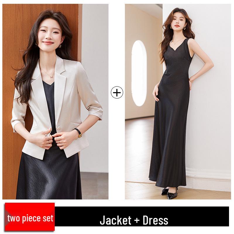 Женский костюм-двойка (блейзер и платье) из ацетатного сатина, для миниатюрных, - Коллекция Весна 2026