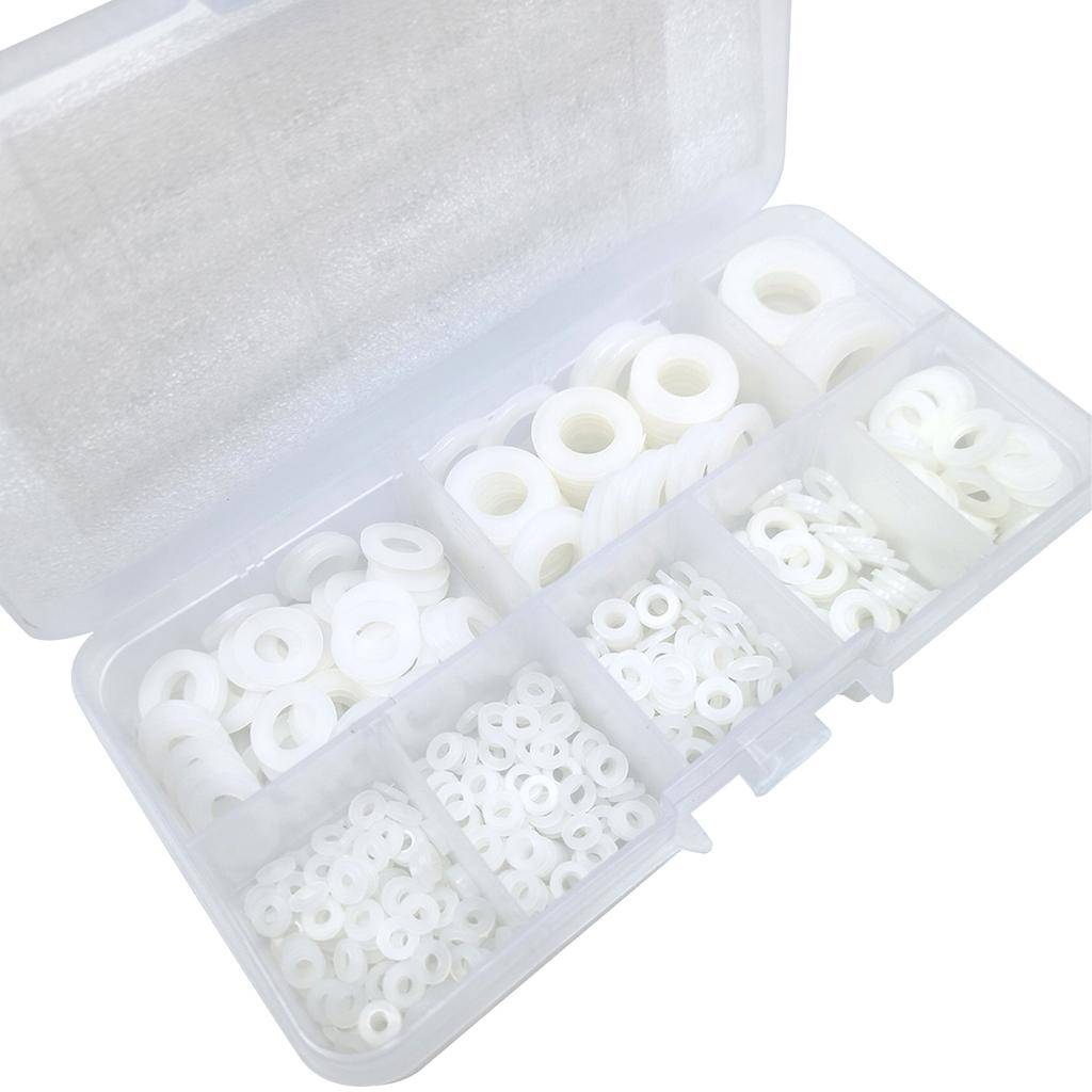 Set of 500 Nylon Flat Pads Nylon Flat Washer Assortment with Box for Furniture Hardware in Home Renovations Projects