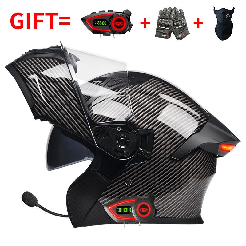 DOT Certified Motorcycle Bluetooth Helmet Men's and Women's Unveiling Helmet Four Seasons Universal Electric Vehicle Full Helmet Cycling Off-road H