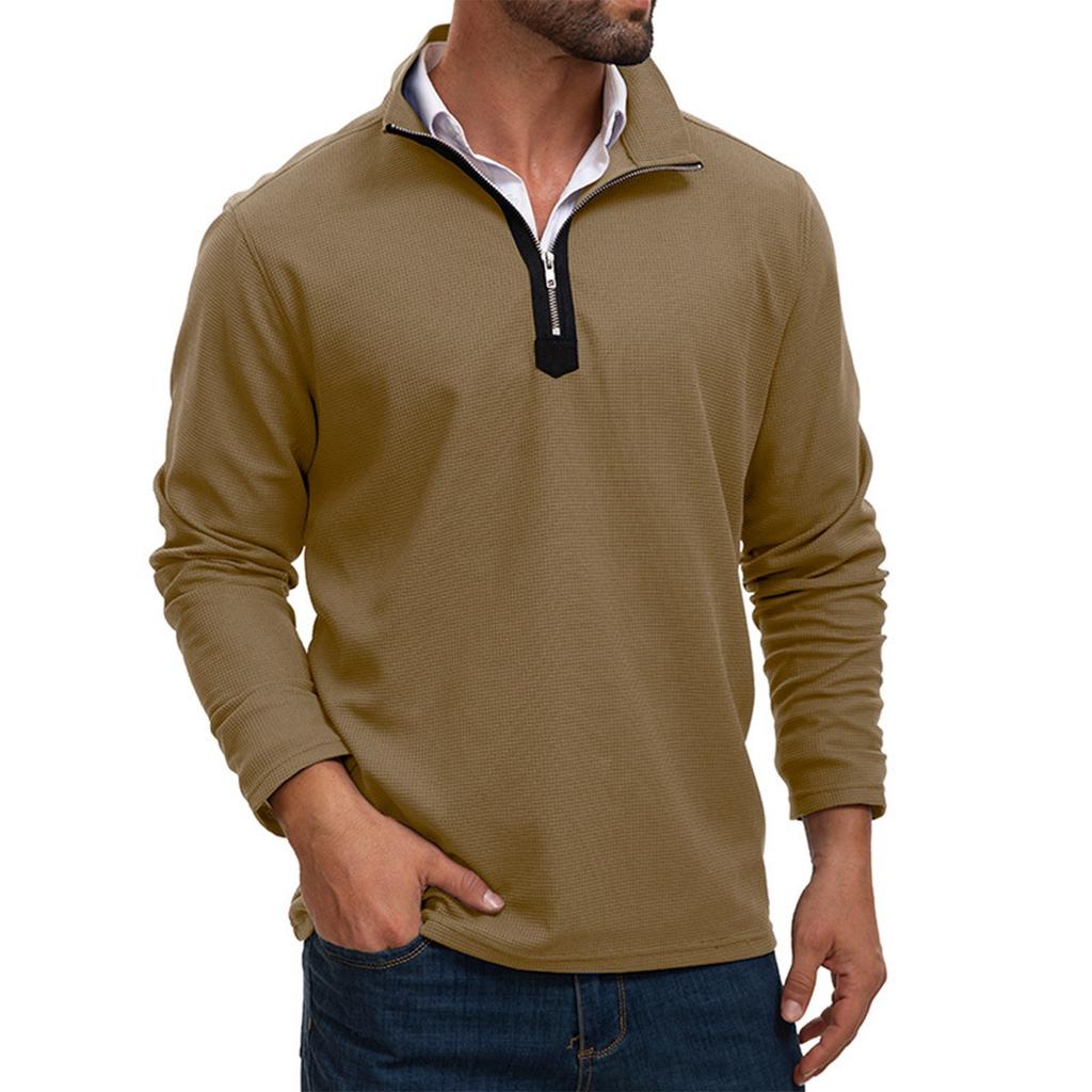 Мужской весенний однотонный топ с полумолнией и воротником-стойкой, с длинным рукавом, мужские повседневные модные топы