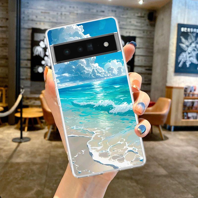 Для Google Pixel 10 Pro Прозрачный Чехол для Телефона Pixel 9 Pro XL Pixel 8 Pro 9A 8A 7A 7 6A 6 Pro Мягкий ТПУ Чехол Океанский Дельфин