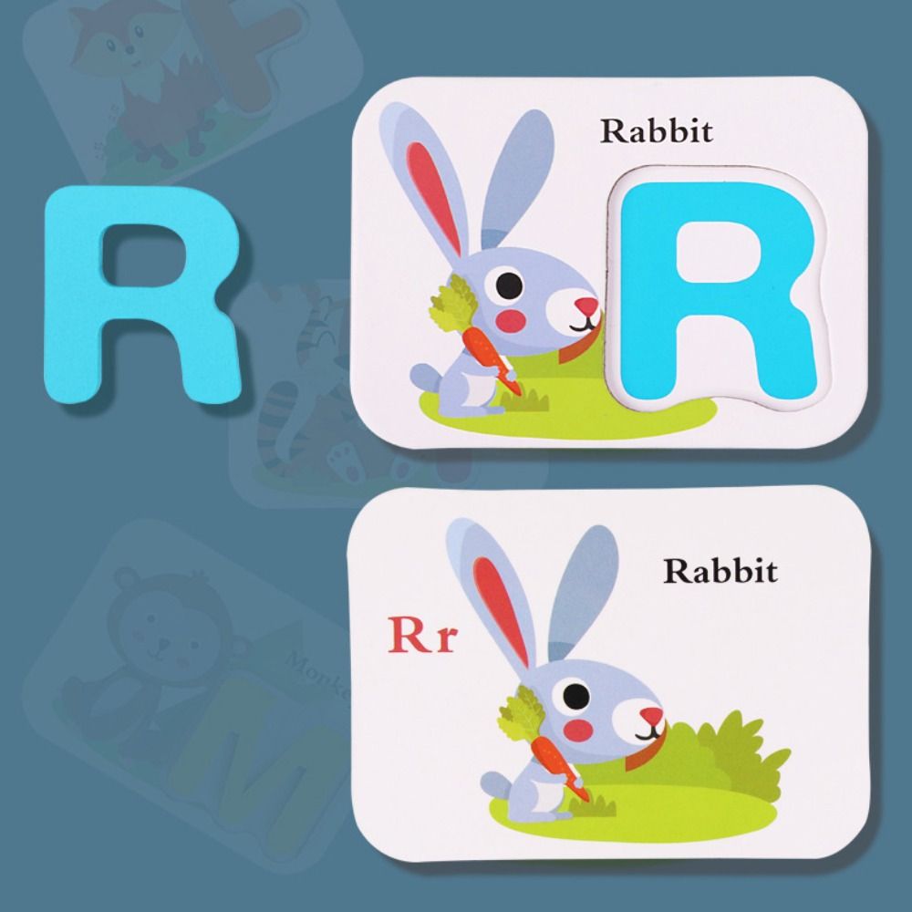 Wooden Alphabet Flash Cards Set Educational Cognitive Memory Game Kids Preschool