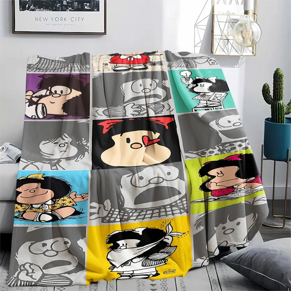 1Pc Mafalda Print Flannel Blanket, High quality Comfortable for All Seasons, Home Decor, Warmth and Comfort, Perfect for Gifts