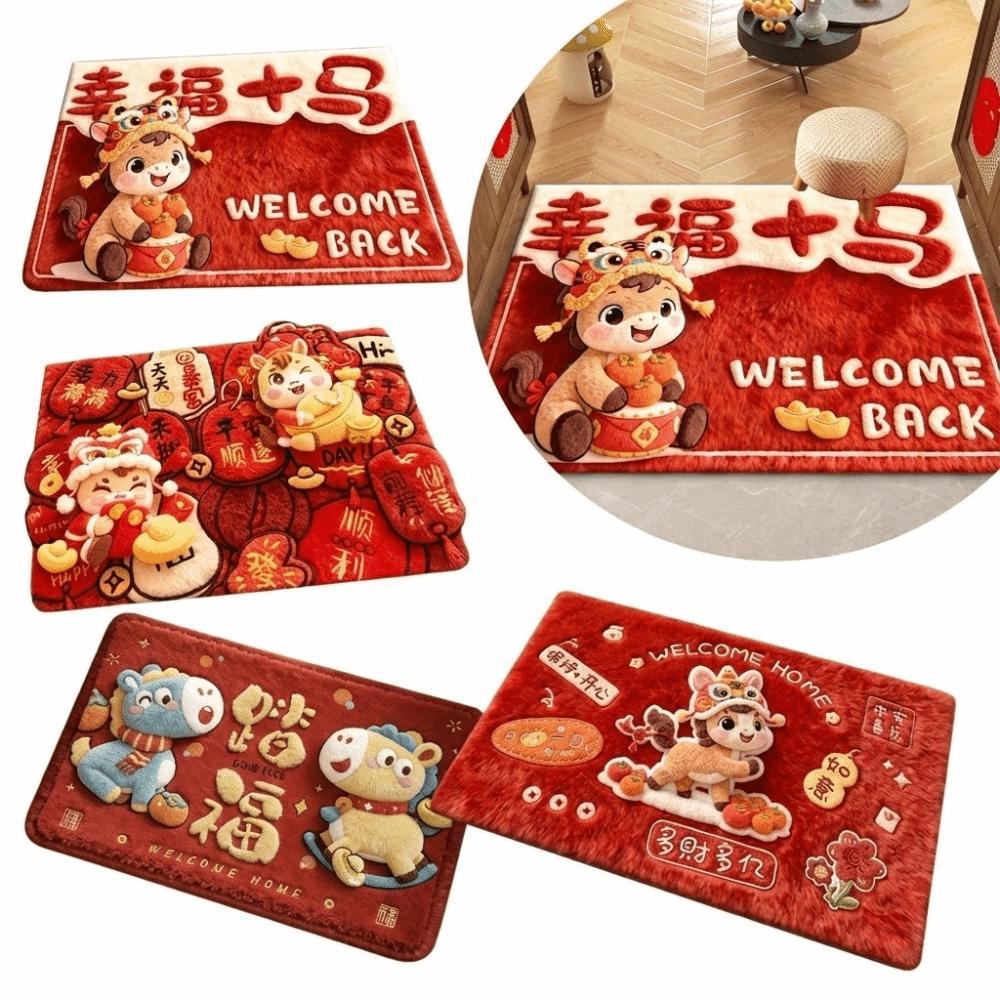 40*60cm Year of The Horse Floor Mat Cartoon Design Quick-Dry Material Pony New Year Door Mat Non-Slip Entryway Doormat