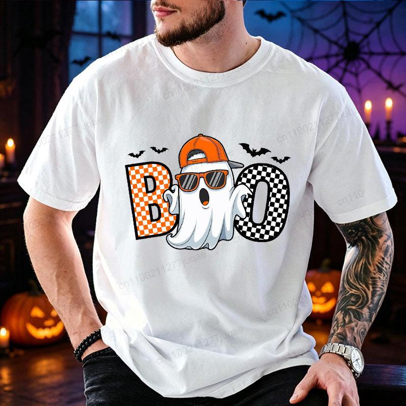 Мужская Женская Смешная Крутая Футболка с Принтом Призрака Boo Trick or Treat Графические Футболки Хэллоуин Вечеринка Костюмы Топы Жуткий Сезон Подарок Футболка