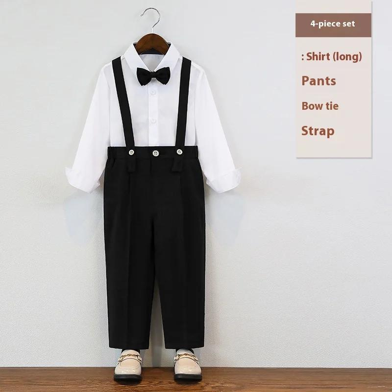 Смокинг на день рождения для малышей, летний британский стиль, свадебный костюм для мальчиков, белый элегантный детский хор, торжественная одежда для выступлений 6 8 лет