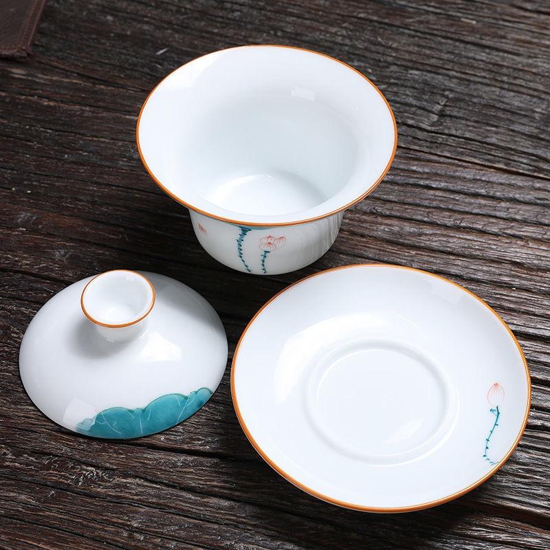 175 мл Керамический Санцай Гайвань Расписанная вручную Чашка для чая с лотосом