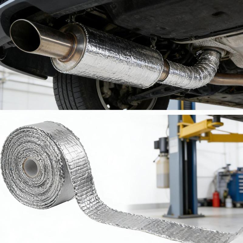 Motorcycle Muffler Thermal Tape Exhaust Band Heat Wrap Fiberglass Heat Shield Insulation with Stainless Ties Aluminum Foil 5M