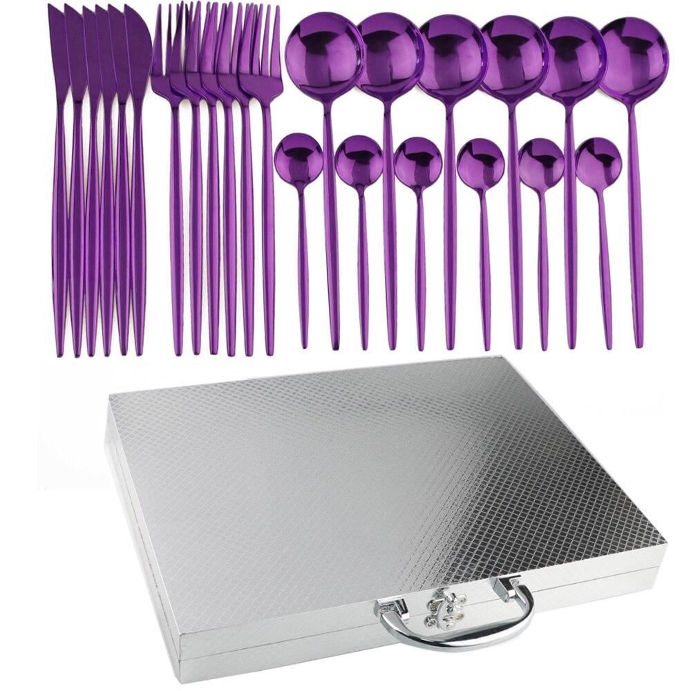 24Pcs Black Dinnerware Set Luxury Cutlery Set 304 Stainless Steel Dinner Set Fork Spoon Knife Tableware Silverware With Gift Box