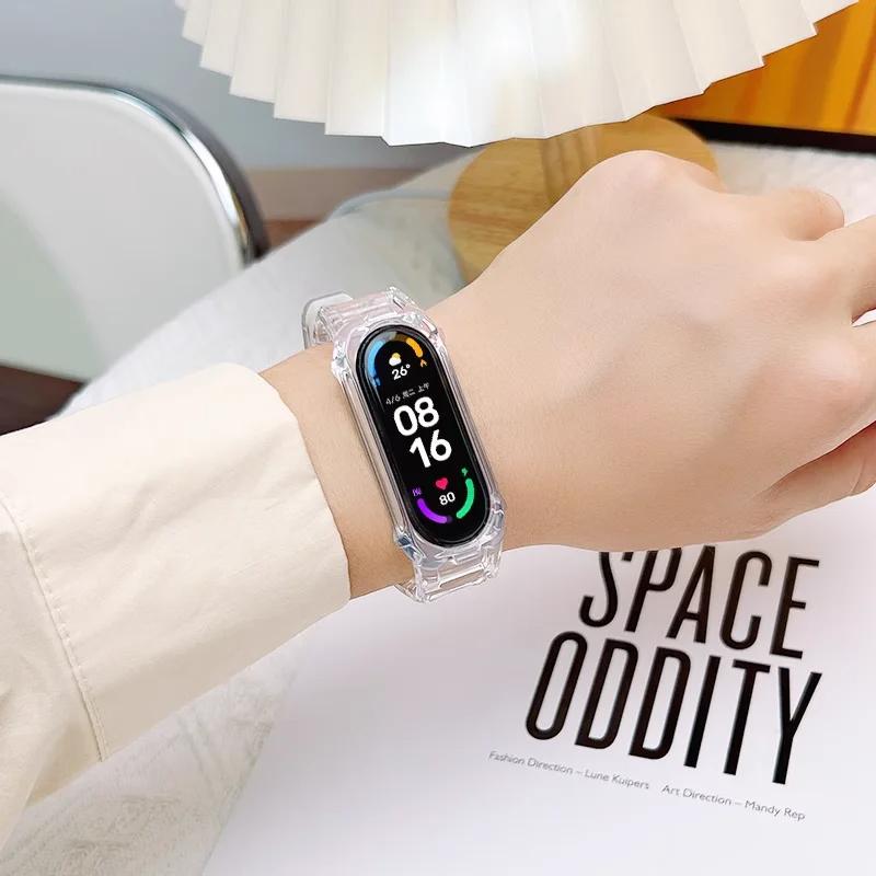 Прозрачный чехол из ТПУ + ремешок для Xiaomi Mi Band 10 9 8 Мягкий спортивный влагоотводящий ремешок Аксессуары для смарт-браслета Xiaomi 9 8 10