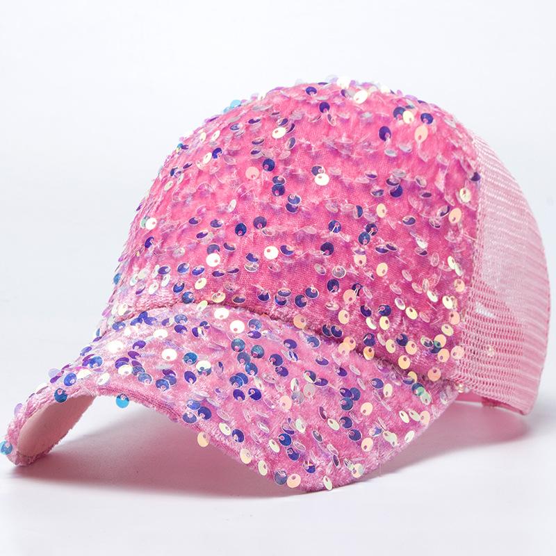Unisex Sporty Summer Sequin Baseball Cap Trendy Leaf Pattern Sunscreen Hat All-Match Outdoor Breathable Mesh Common HM