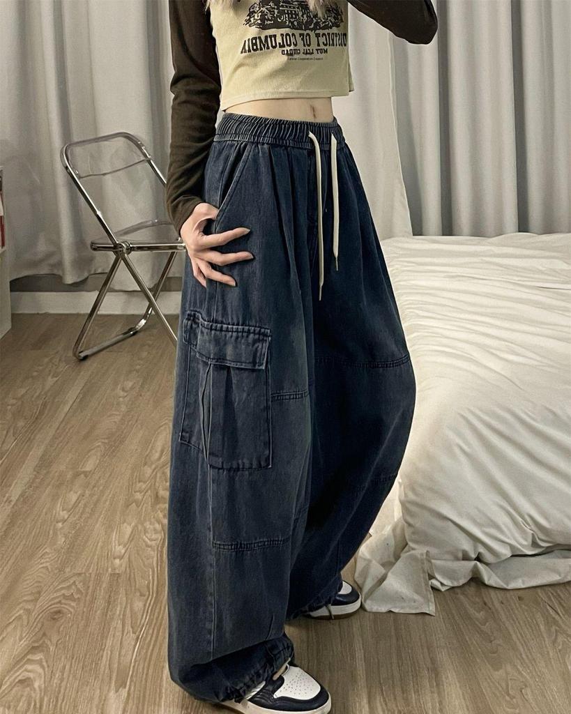 Ретро-американские хип-хоп-широкие рабочие джинсы повседневные брюки для модных девушек