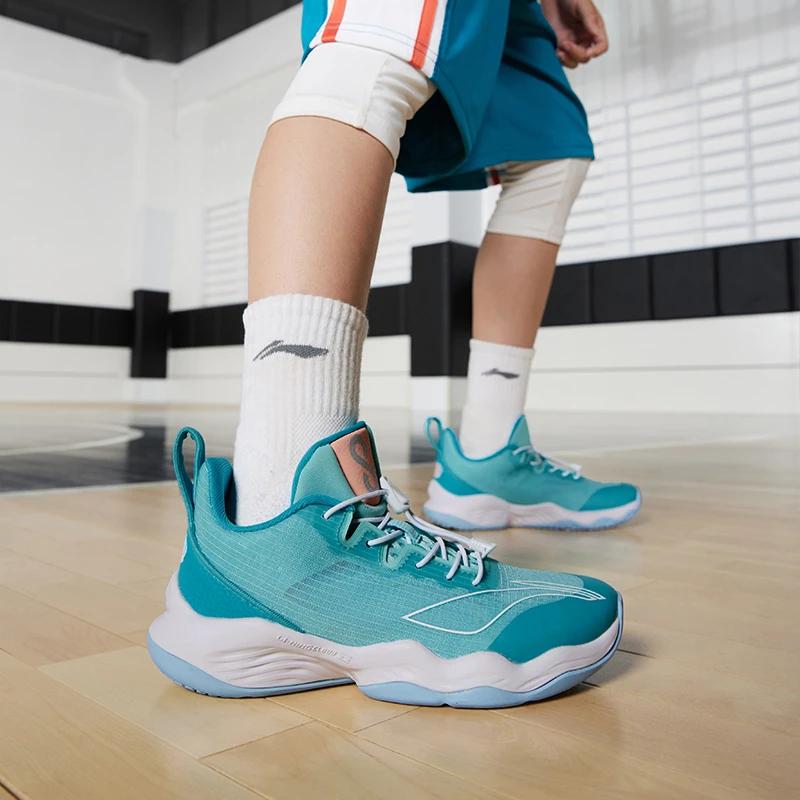 Баскетбольные кроссовки Li Ning Sonic 8, удобные, универсальные, нескользящие, легкие, с низким верхом, детские баскетбольные кроссовки Pure-Blue YKBR042-1
