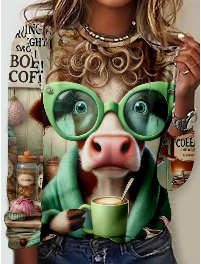 Модная 3D-печать с забавным рисунком кота, футболка с длинным рукавом и круглым вырезом, женская одежда, повседневная одежда, женская одежда в стиле Харадзюку, пуловер