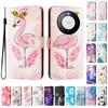 Фламинго роскошный окрашенный кожаный чехол-кошелек из искусственной кожи в стиле книги для Huawei P20 P30 P40 P50, Pura 70, Mate 60, Mate 70, Honor 50...