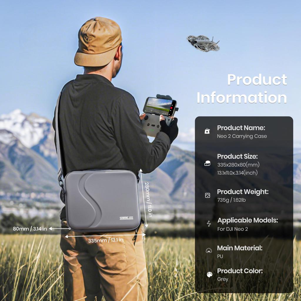 Кейс STARTRC DJI Neo 2, Сумка для переноски аксессуаров к пульту RC-N3, Ударопрочный, Водонепроницаемый и Портативный дорожный кейс