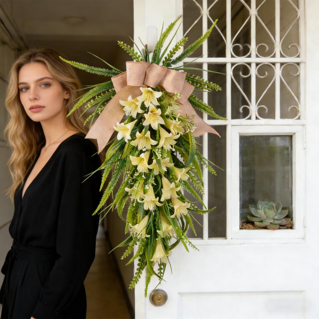 60 см Искусственная цветочная композиция Букет Настенное украшение, Искусственное украшение Утренний цветок для входной двери дома, Настенный декор, Свадебное украшение