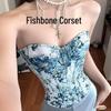 Французский жаккардовый топ-корсет в рубчик - Женский цветочный утягиватель талии 25801