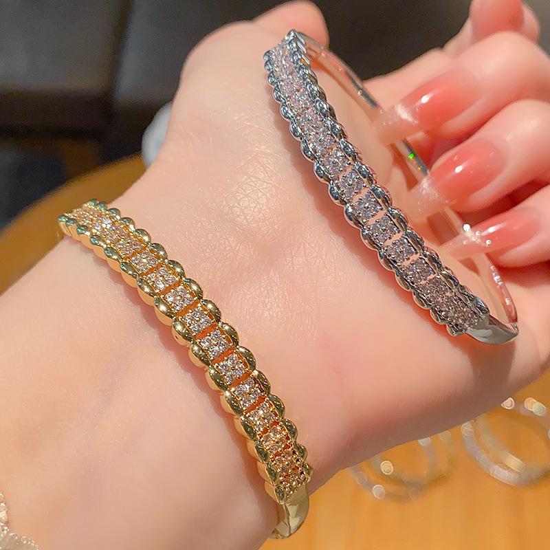 Zircon Inlaid Yellow and White Color Separated Bracelet, Cuban Bracelet, Light Luxury High-end Tennis Bracelet