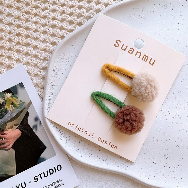 2pcs/set cute Pompoms Hair Clip For Kids ball hairclip pink barrettes baby kawaii hair clips toddler girl hair accessories