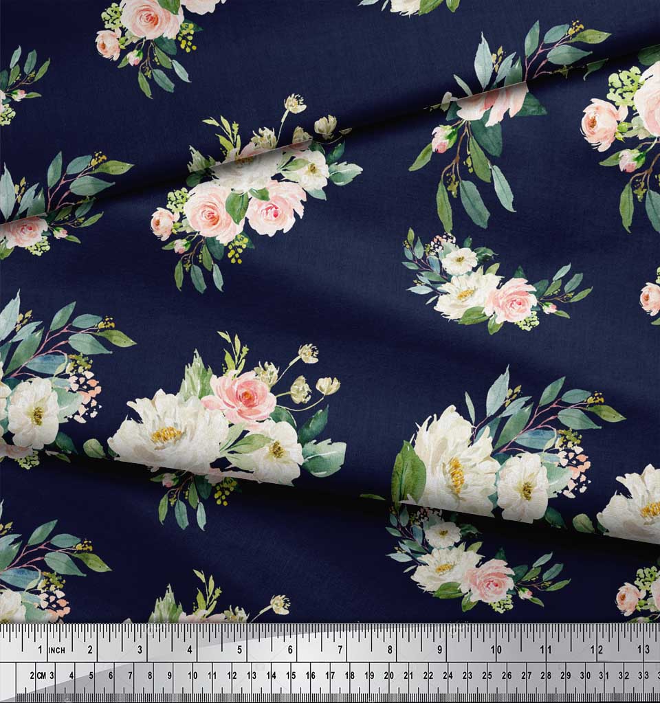 Soimoi Черная полиэфирная ткань для рукоделия с листьями и лютиками с цветочным принтом, 42 дюйма по метрам