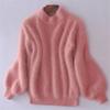 Women Faux Mohair Sweater Puff Sleeve Turtle Neck Fluffy Jumper Warm Pullover