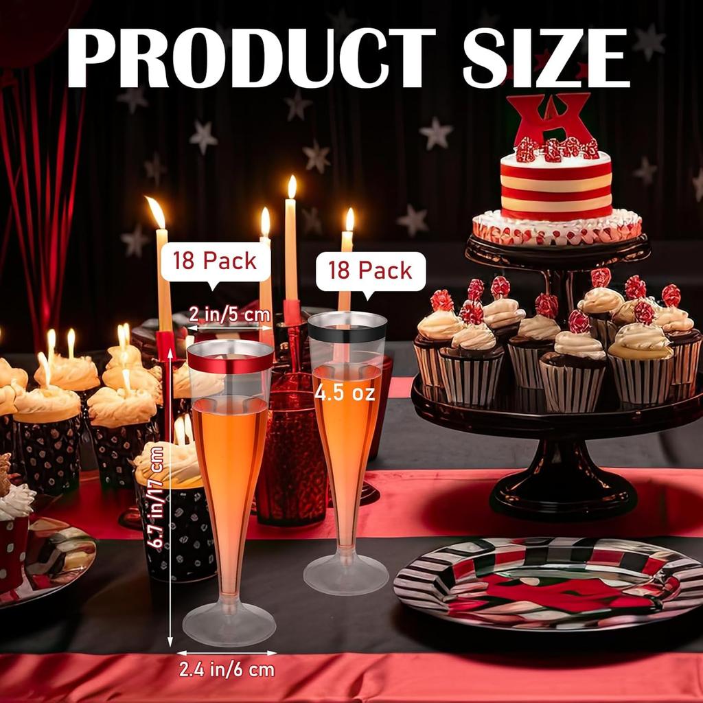 36 Pcs Clear Plastic Champagne Flutes 4.5 oz Disposable Toasting Glasses for Wedding, Christmas, Halloween, Birthday Party (Blac