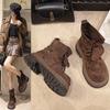 Retro Martin Boots Women's Thick-soled New Versatile Straps Heightening Tooling Boots Short Boots Tide