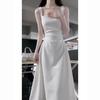 High-End White Spaghetti Strap Dress: Women's Autumn/Summer Light Luxury Long Little White Dress