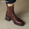 2024 New Autumn Winter Thick High Heels Women Ankle Boots Side Elastic Band Mature Genuine Leather Shoes Woman Basic Office Lady