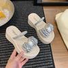 2025 summer new exquisite rhinestone bow thick-soled height-increasing versatile slippers women's outer wear thick-soled cool slippers