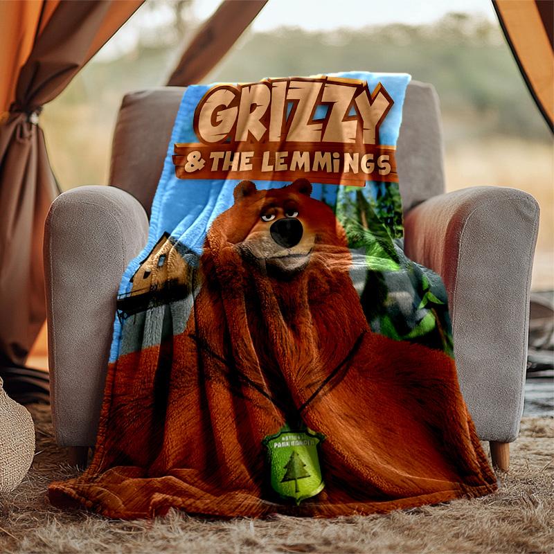 Grizzly Lemmings Flannel Blanket Soft Warm All-Season Throw, Design for Camping, Car Travel, Hiking Sofa, Bed, Office Perfect Gift for Parties