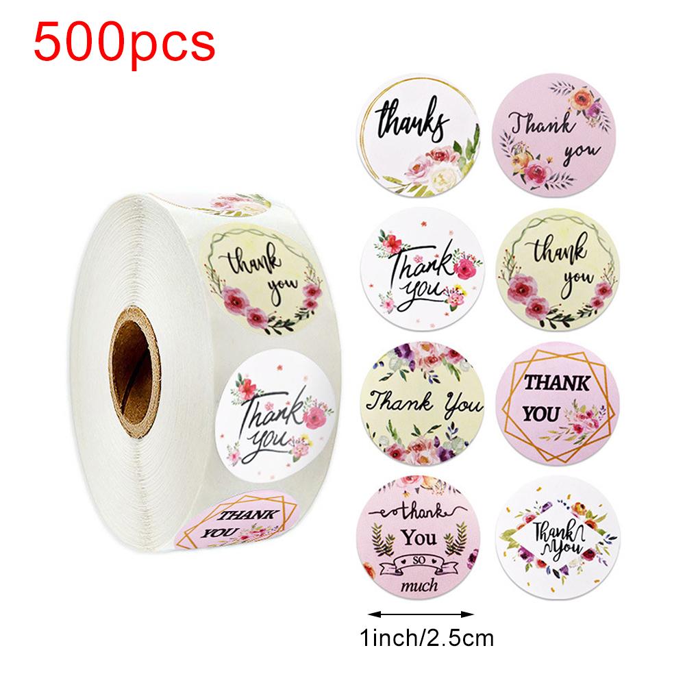 500 шт. Наклейки «Спасибо» для этикеток с печатью, круглые цветочные многоцветные этикетки, наклейки ручной работы, канцелярские наклейки