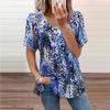 Fashion Leopard Print Printing Blouses Short Sleeve V-Neck T Shirts Casual