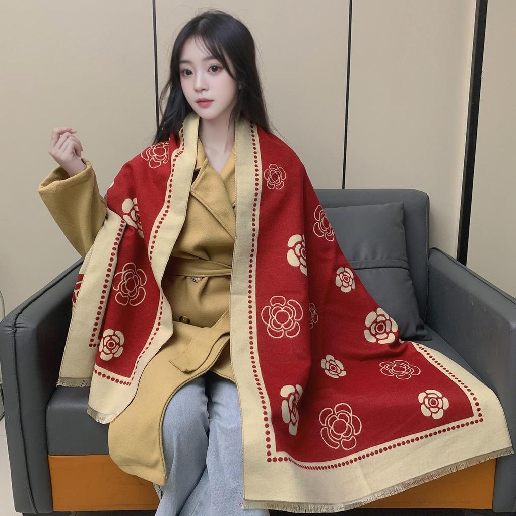 Женский универсальный зимний шарф, мягкая шаль из искусственного кашемира, утолщенная для тепла, двойное назначение: накидка на шею и плечи