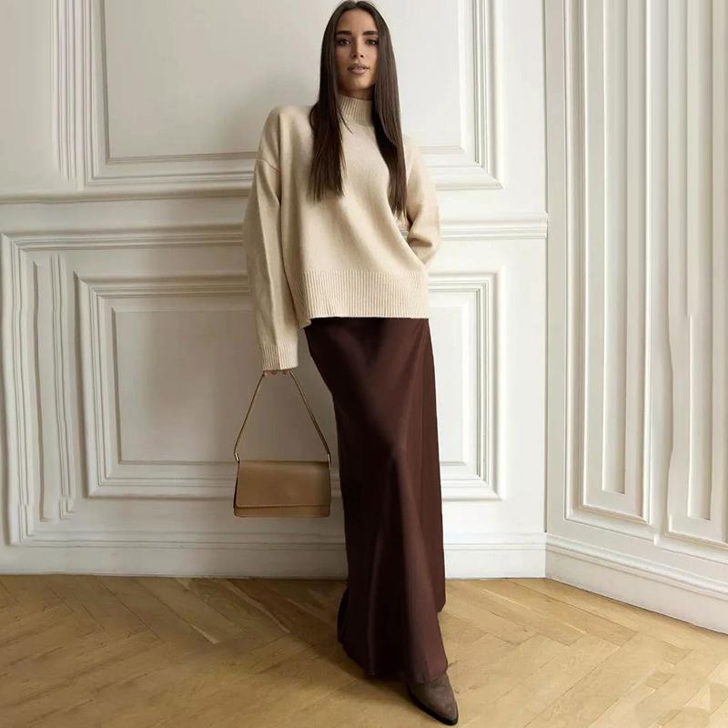 Длинная атласная юбка с высокой талией, женская летняя узкая модная элегантная юбка, женская повседневная лоскутная белая темпераментная уличная одежда для женщин 2024