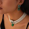 DIEZI ElegantFashion  Imitation Pearl Crystal Rhinestone Choker Necklace Stud Earrings Vintage Jewelry Sets Party Gift Jewelry