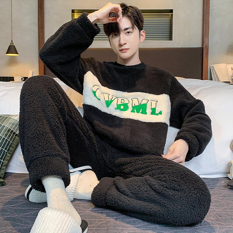 Толстая фланелевая мужская пижама, комплект на осень-зиму, плюс бархатная утолщенная пижама с длинными рукавами, теплая домашняя одежда